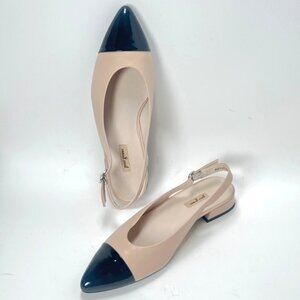 Paul Green Ynez Women Slingback Flats Black Beige Leather Shoes Sz UK6 US 8.5